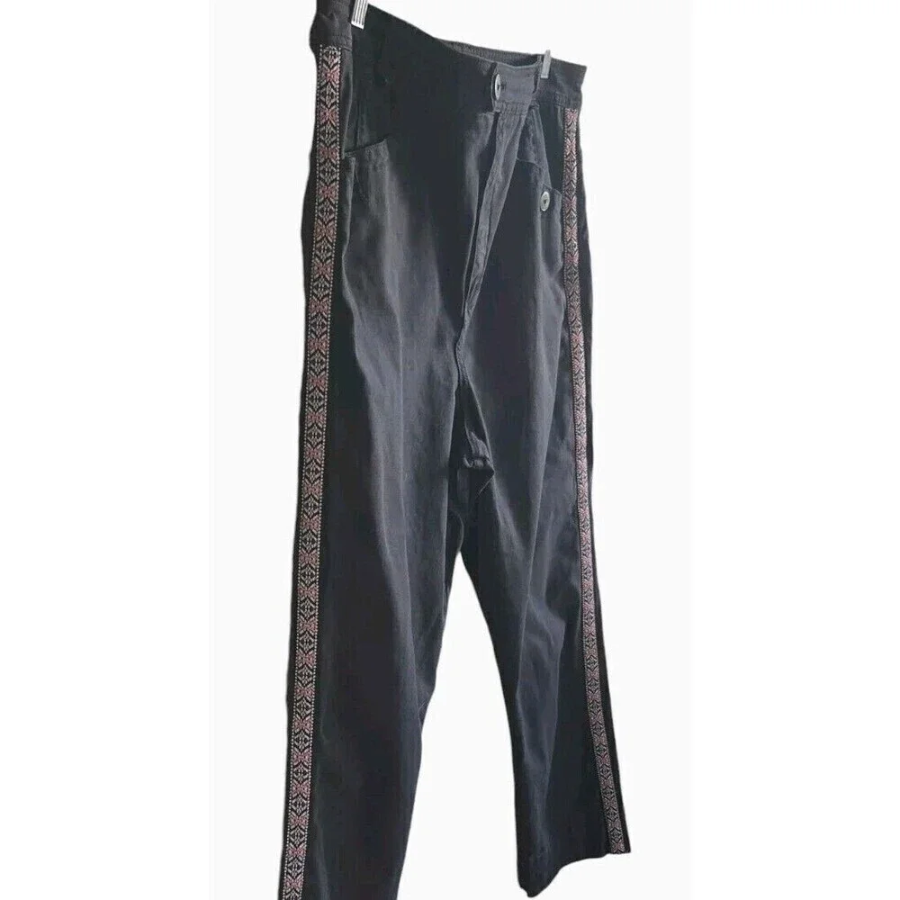 Anthropologie Pants Size 14 Black Embroidered Side Stripe High Rise